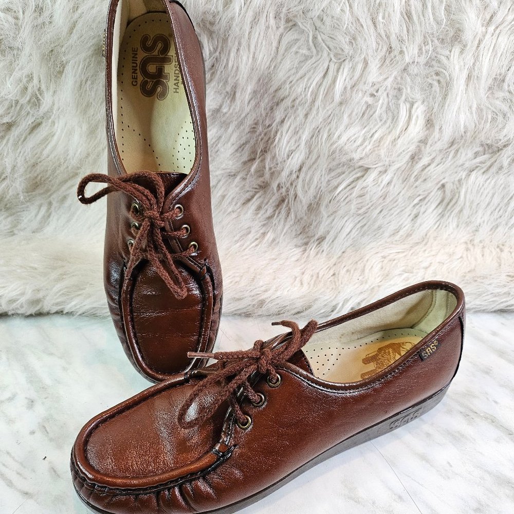 SAS Siesta Women's Brown Leather Slip On Soft Step Heel Lace Up Shoe Size 10.5S
